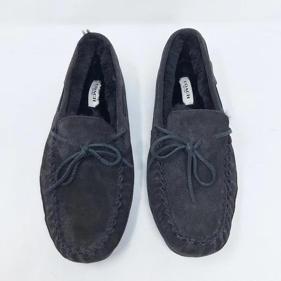 Coach Black Suede Faux Fur Lined Slippers
